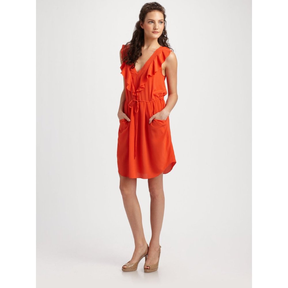 REBECCA TAYLOR Flame Silk Ruffle Dress sz 6 NEW